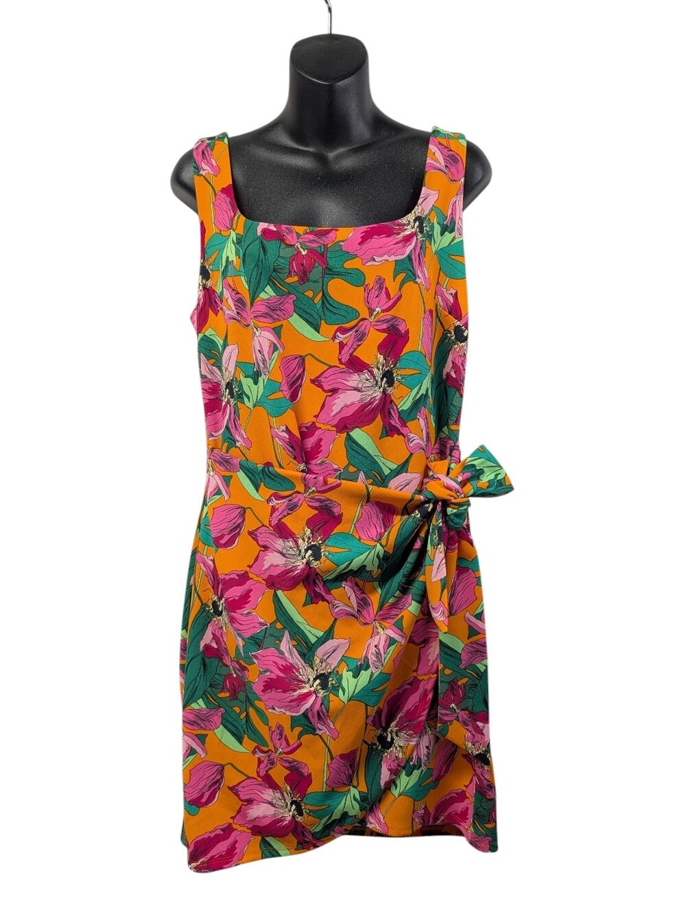 Express Orange Pink Tropical Floral Side Tie Faux Wrap Sheath Mini Dress L NWT